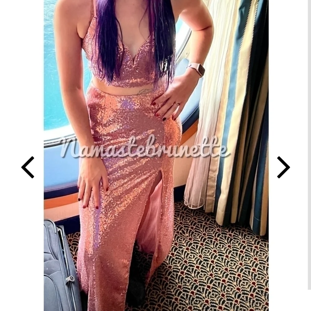 Nwt Lulu's Spotlights Shining Silver Sequin Two-Piece Maxi Dress - Picture 12 of 14